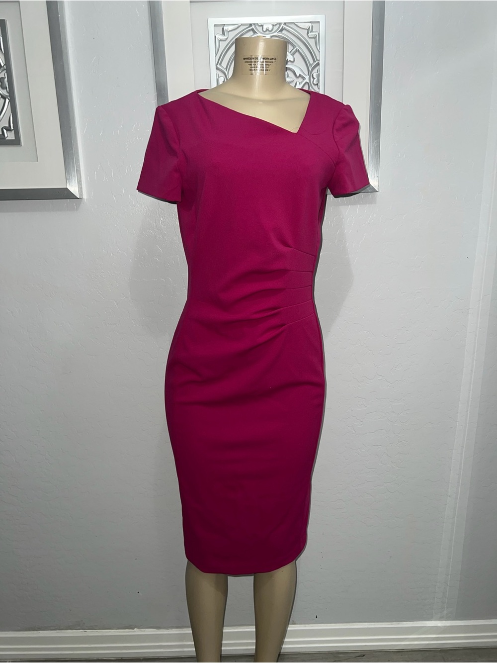 Donna Karan Magenta Asymmetric Midi Sheath Dress